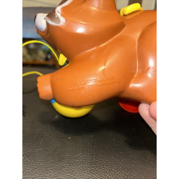 Vintage 1979 Fisher Price 172 Roly Raccoon Pull Toy Bushy Tail Yellow Bow Brown - Picture 5 of 8